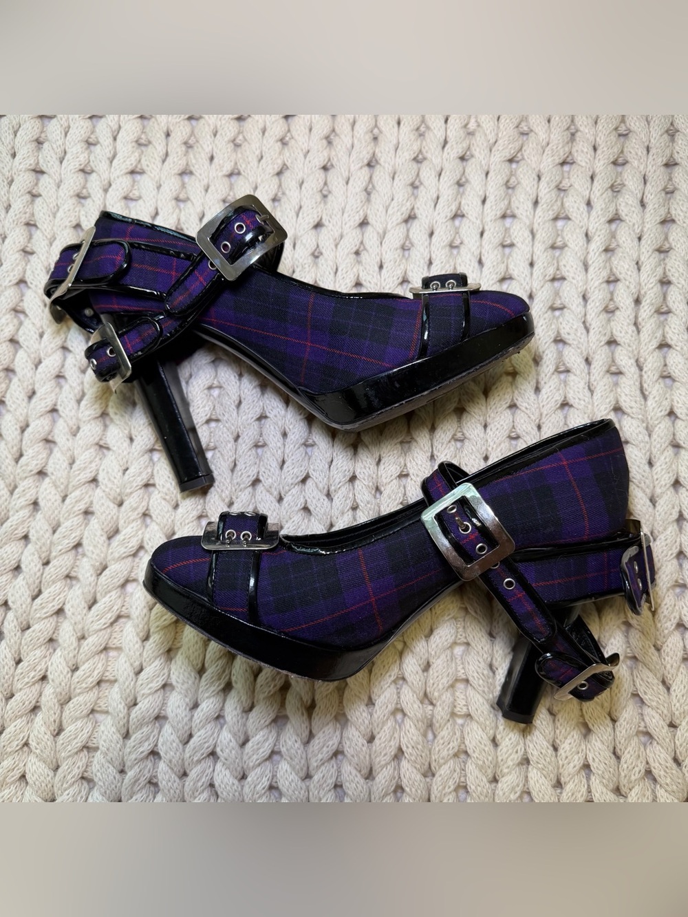 Jean Paul Gaultier RTW 2007 Tartan Plaid Buckle Platform Heels Shoes EU 39 US 9
